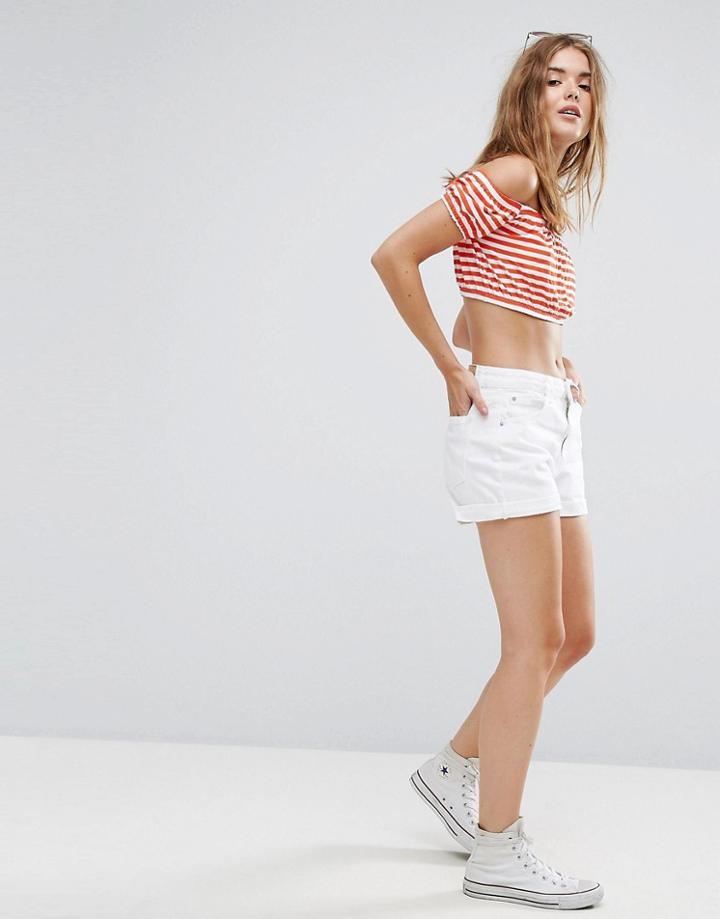Pull & Bear Denim Short With Roll Hem - White