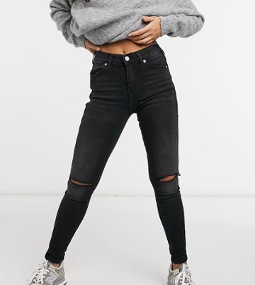 Dr Denim Petite Lexy Skinny Jeans With Rips In Black