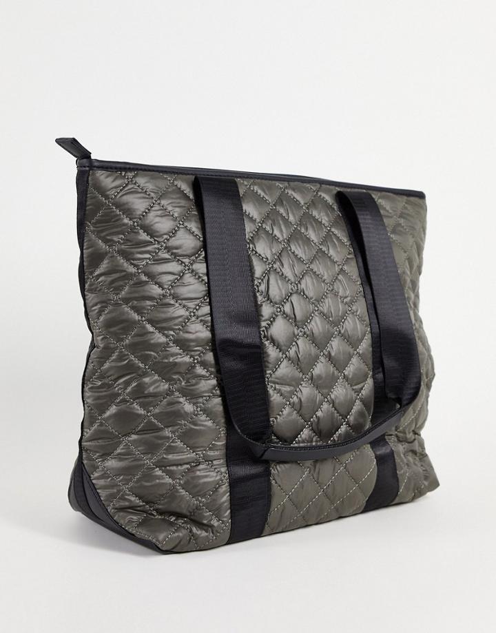 Svnx Quilted Nylon Tote Bag In Gray-grey