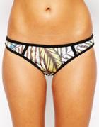 Asos Feather Print Palm Contrast Brazilian Bikini Bottom - Feather Print Palm