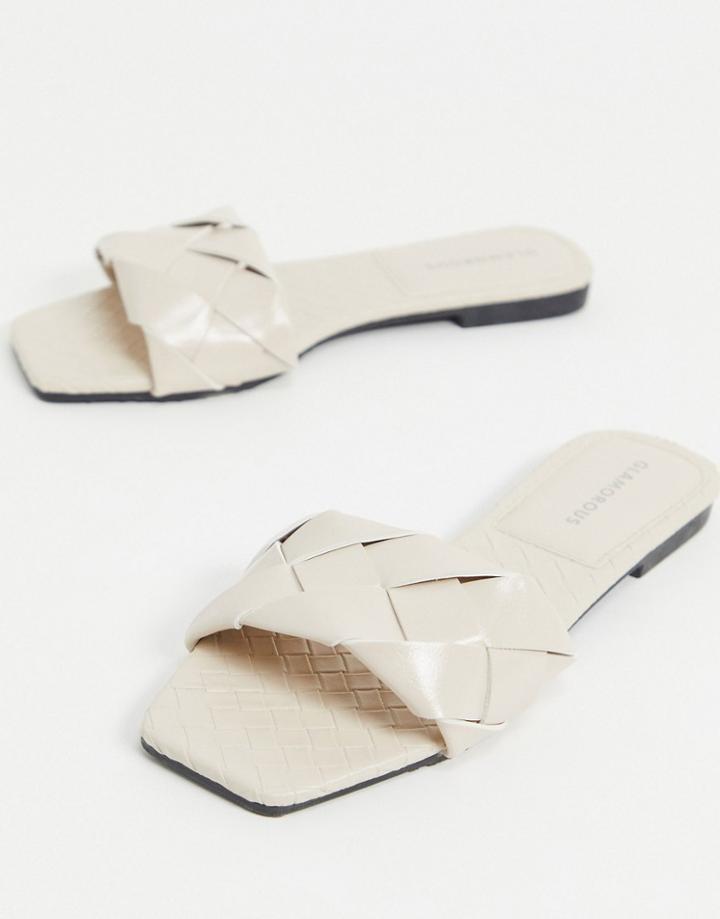 Glamorous Woven Flat Slides-white