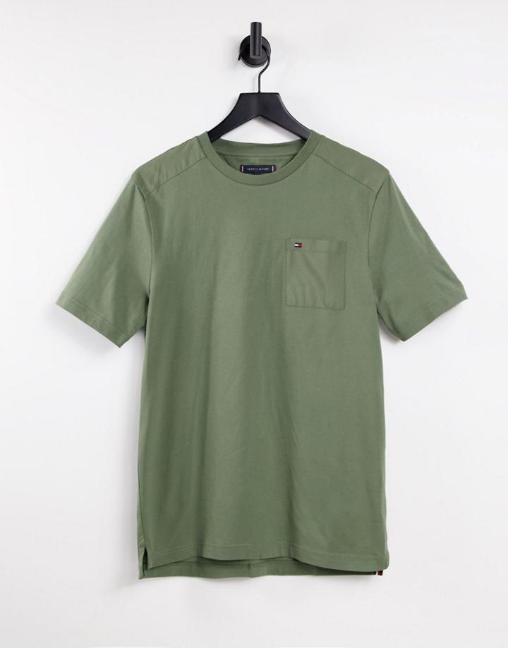 Tommy Hilfiger Mixed Media Pocket T-shirt In Dark Green