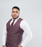 Asos Plus Wedding Skinny Suit Vest In Damson Micro Texture - Purple