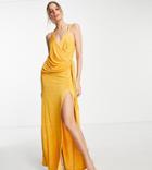 Asos Design Tall Drape Wrap Maxi Dress In Saffron-multi