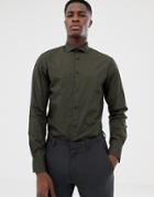 Celio Slim Fit Long Sleeve Shirt In Diamond Print In Green - Green