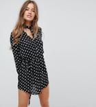 Parisan Petite Polka Dot Shirt Dress With Tie Waist And Pussy Bow - Black