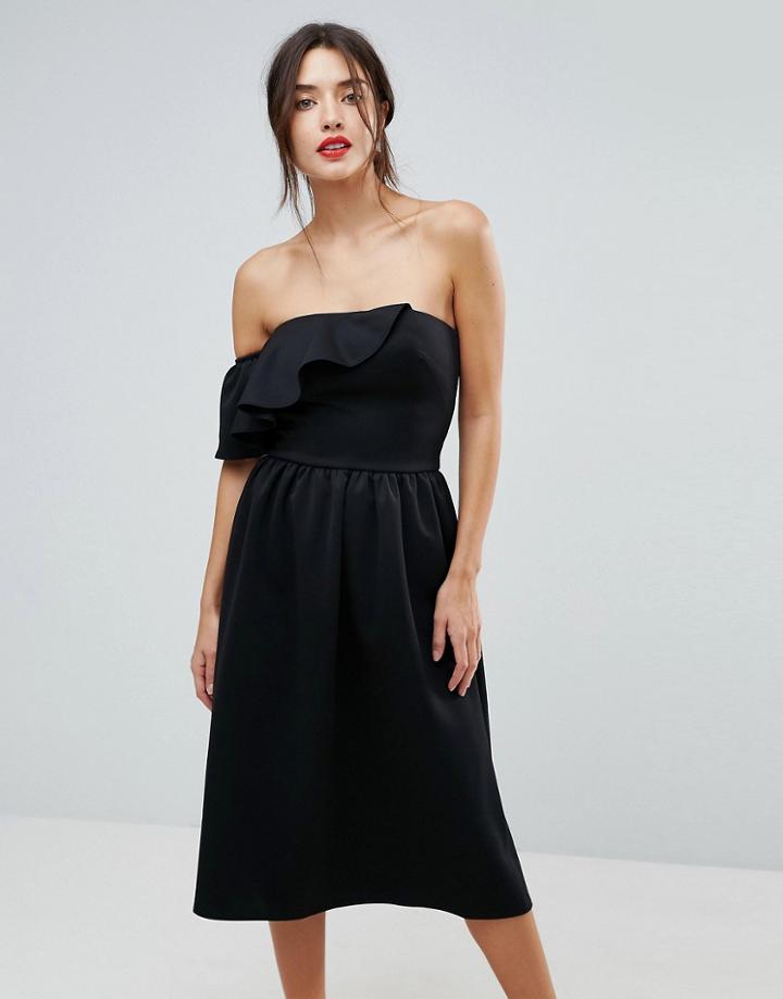 True Violet Structured Bandeau Skater Dress With Frill Detail-black