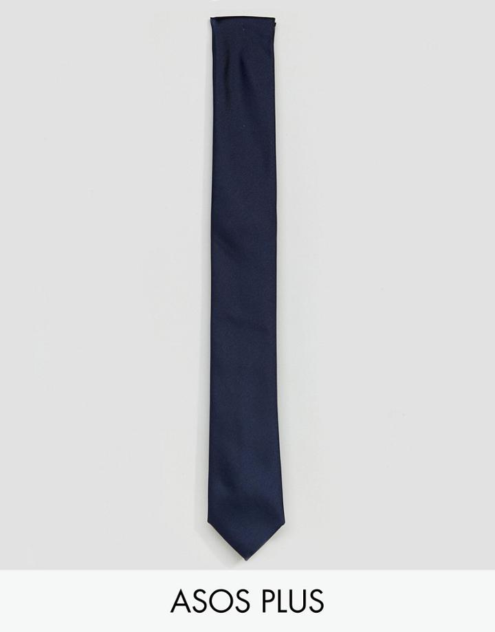 Asos Plus Slim Tie In Dark Navy - Navy