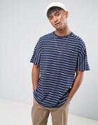 Asos Oversized Stripe T-shirt In Blue - Navy