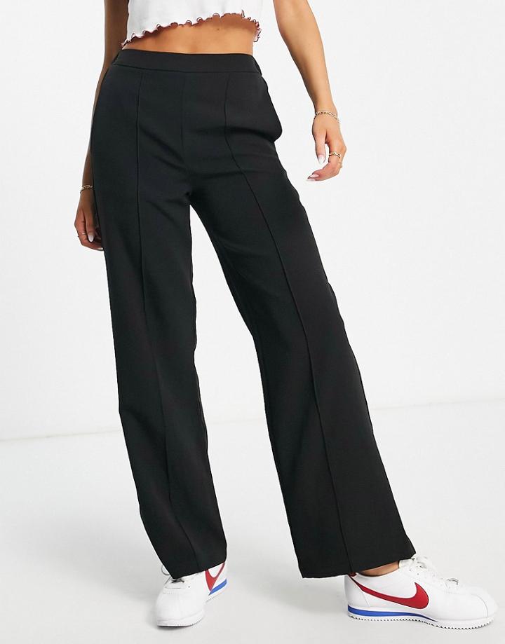 Pieces Seam Detail Wide Leg Pants In Black