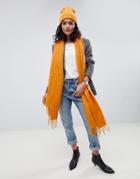 Asos Design Supersoft Long Woven Scarf With Tassels-yellow