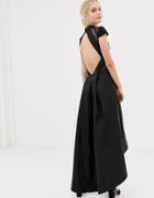Chi Chi London High Low Midi Dress With Open Back In Black - Black