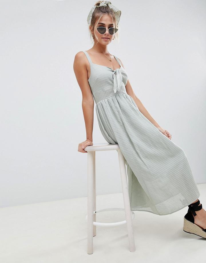 Asos Design Maxi Dress With Tie Front - Green