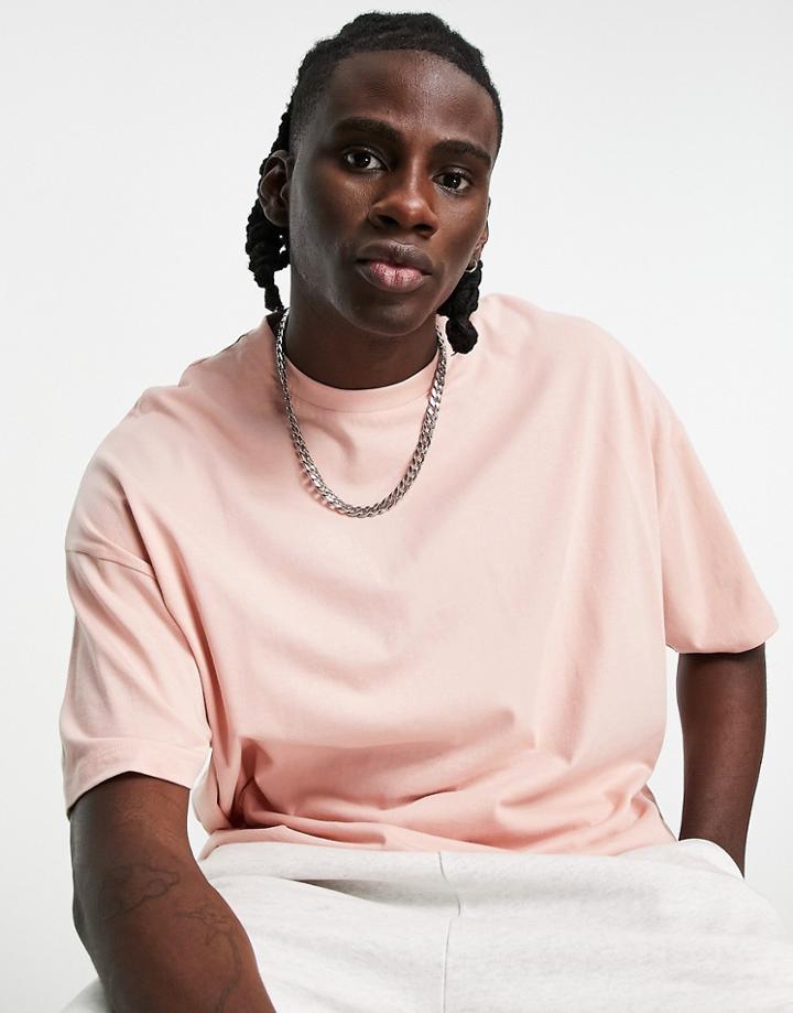 Asos Design Oversized T-shirt With Crew Neck In Washed Peach-pink