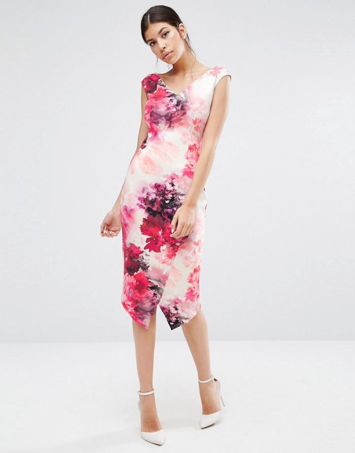 Coast Adra Pencil Dress In Print With Wrap Skirt Detail - Multi