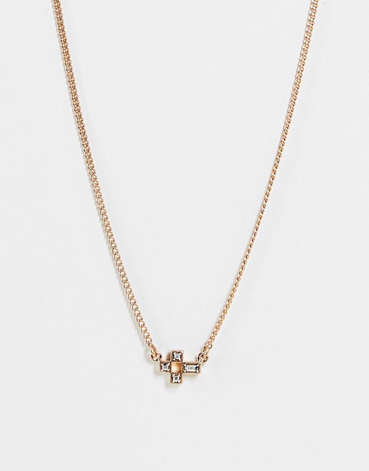 Allsaints Small Cross Pendent Necklace In Brass-gold
