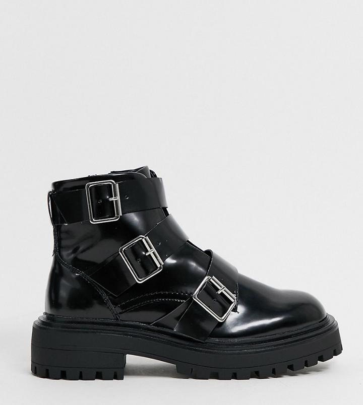 Asos Design Wide Fit Awaken Biker Boots In Black