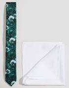 Asos Floral Tie And White Pocket Square Pack Save 21% - Green