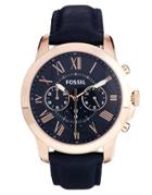 Fossil Grant Blue Leather Strap Chronograph Watch Fs4835 - Blue