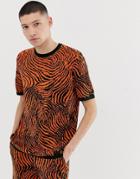 Asos Design Knitted Two-piece Zebra Design T-shirt - Orange