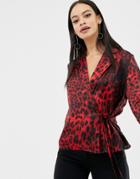 Unique21 Wrap Tie Front Leopard Print Top - Purple