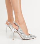 Asos Design Wide Fit Walked Embellished Slingback High Shoes In Silver