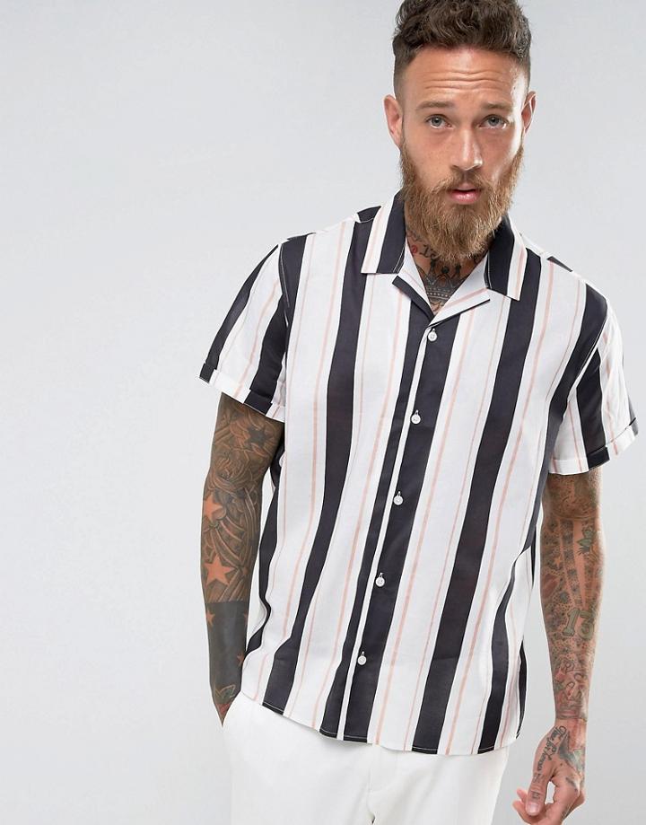 Asos Oversized Stripe Shirt With Revere Collar - White