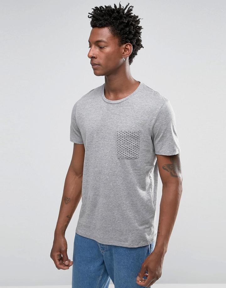 Selected Homme T Shirt With Contrast Pocket - Gray