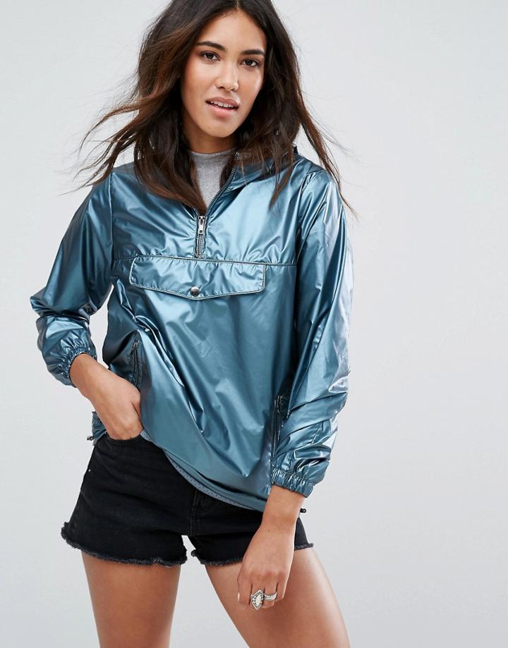 New Look Metallic Pull Over Anorak - Blue
