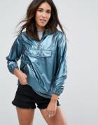 New Look Metallic Pull Over Anorak - Blue