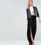 Asos Tall Maxi Skirt With Thigh Split And Zip Detail - Black