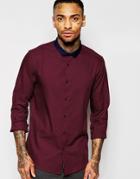 Asos Shirt With Long Sleeve And Contrast Collar - Burgundy