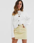 New Look Rib Button Front Cardigan In Cream
