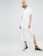 Mbym Short Sleeve Midi Shirt Dress - White