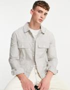 Asos Design Set Smart Slim Linen Trucker Jacket With Candy Stripe In Blue-neutral