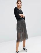 Vero Moda Midi Skirt With Mesh Layer - Green