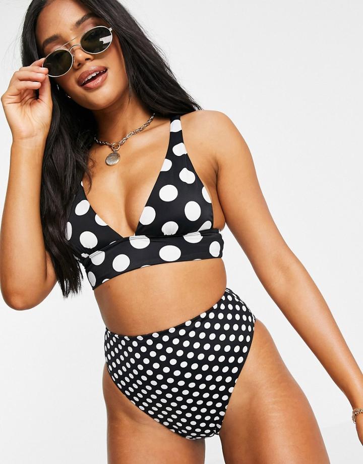 Asos Design Mix & Match Wide Band Plunge Bikini Top In Mono Dot-multi