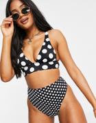 Asos Design Mix & Match Wide Band Plunge Bikini Top In Mono Dot-multi