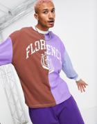 Asos Design Oversized Long Sleeve T-shirt In Spliced Color Block-multi