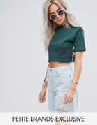 Missguided Petite Cropped Lace Up Detail Top - Green