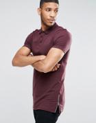 Asos Longline Muscle Polo Shirt With Zip Detail In Oxblood - Red