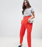 Miss Selfridge Tapered Pants With Paperbag Waist In Red