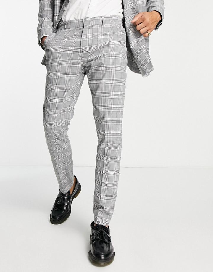 New Look Skinny Suit Pants In Dark Gray Plaid