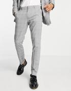 New Look Skinny Suit Pants In Dark Gray Plaid
