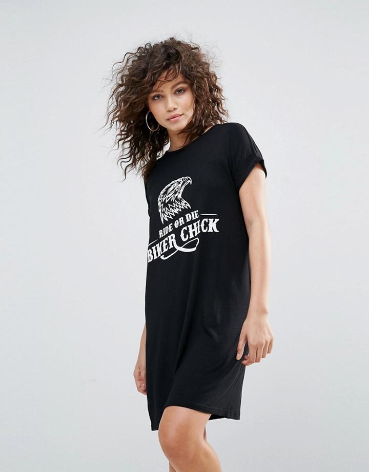 Lasula Ride Or Die Rock T-shirt Dress - Black