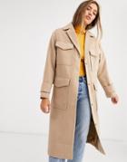 Asos Deisgn Utility Twill Coat In Camel-beige