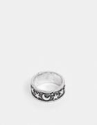 Asos Design Ring With Star And Moon Detail In Burnished Silver Tone