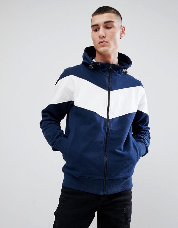 Another Influence Navy Contrast Zip Through Hoodie - Navy