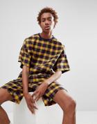 Asos Design Two-piece Oversized T-shirt In Yellow Woven Check - Yellow