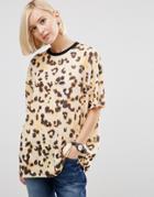 Asos T-shirt In Boxy Fit And Abstract Leopard Print - Multi